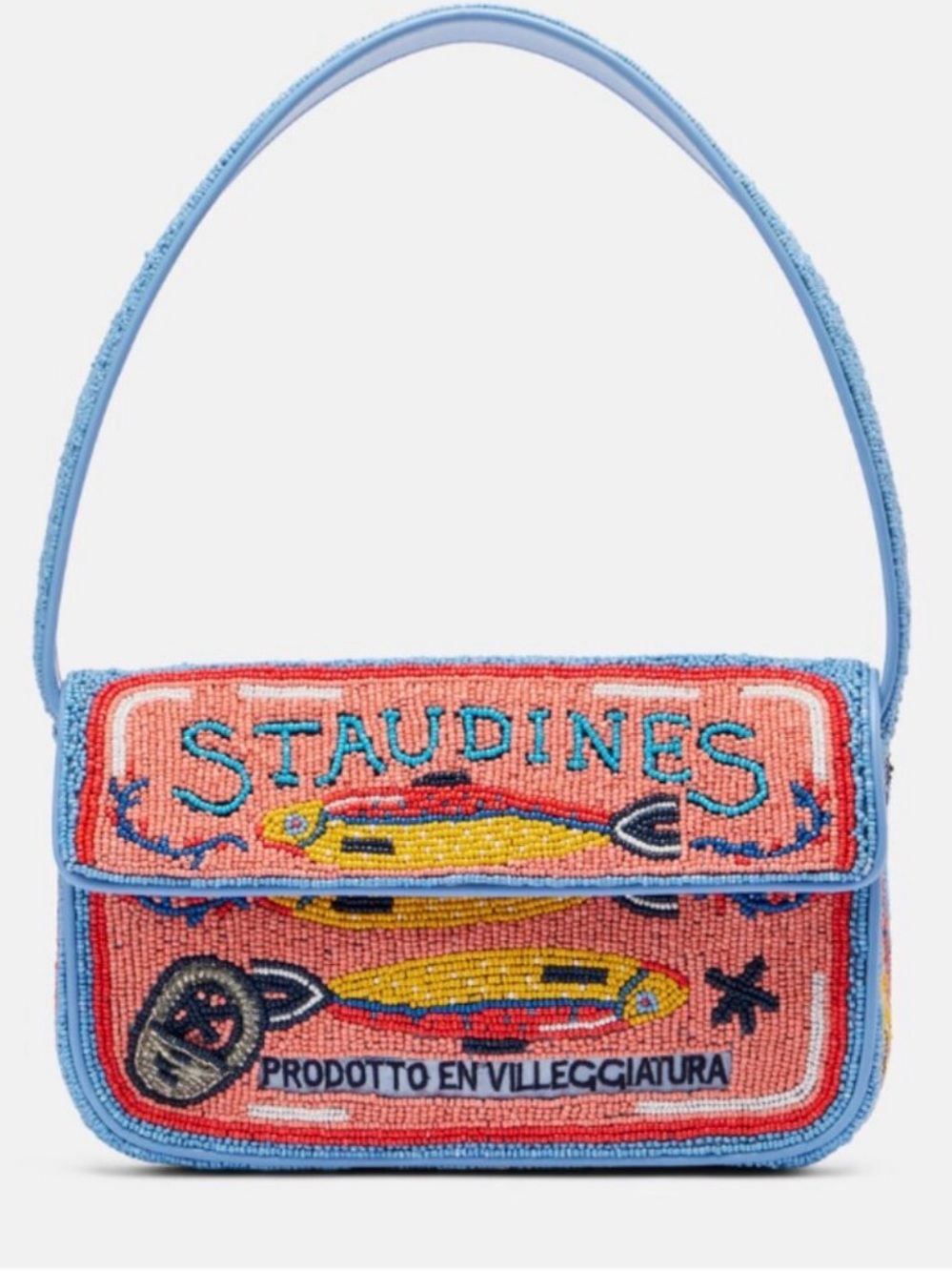 STAUD "Staudines" Sardine Tommy Bag Coral Blue Beaded Shoulder Bag NWOT